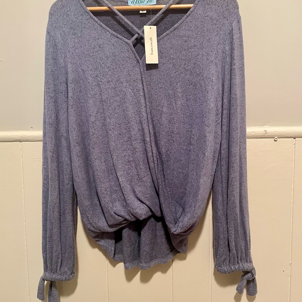 Francesca's Collections Blue Tie Front Long Sleeve Blouse